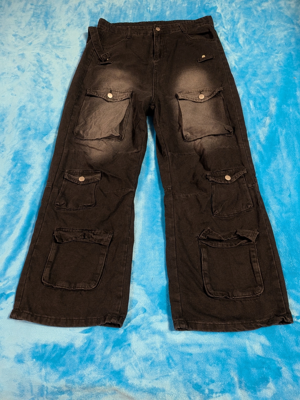 Black Cargo Jeans, Utility Pocket Pants, Y2K, Alt, Streetwear